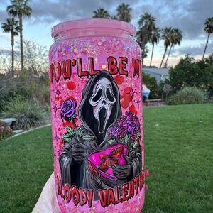 Ghost face you’ll be my bloody valentine Snow globe tumbler 16oz
